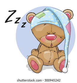 Sleeping cute Teddy Bear in hood white background