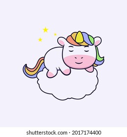 Sleeping cute unicorn character design