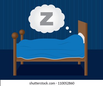 Sleeping in a dark blue room.