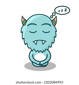 Sleeping Deep Blue Cute Monster Design Vector Illustration