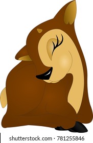 sleeping deer, brown with small horns