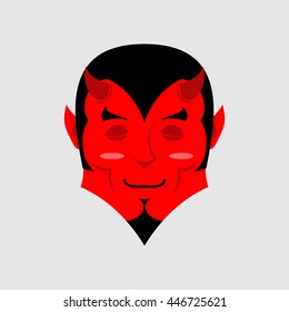 Sleeping demon with big smile. Cartoon cute face. Gaiety emotion. Cheerful devil. Holiday Satan. Soulful Diablo Lord of Hell.