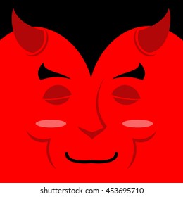 Sleeping demon with big smile. Cartoon cute face. Gaiety emotion. Cheerful devil. Holiday Satan. Soulful Diablo Lord of Hell.