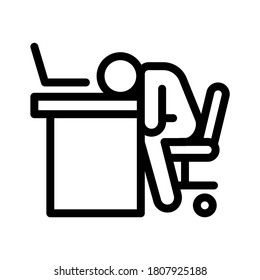 Sleeping at desk icon. Line vector. Isolate on white background.