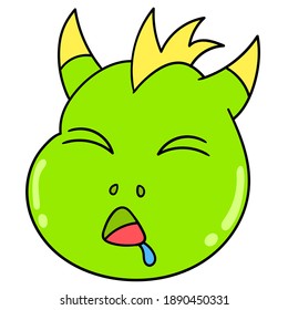 emoticono de cabeza de dinosaurio dormido hasta que es baboso, personaje lindo dibujo de doodle. ilustración vectorial