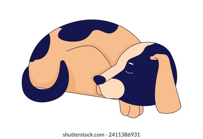 El beagle de perro durmiente enrolló al personaje de caricatura lineal 2D. Un cachorro dormido. Fondo blanco del vector de línea aislado de mascota de un solo animal. Compañero mascota. Ilustración de manchas planas de color frondoso