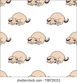 sleeping dog cartoon seamless pattern