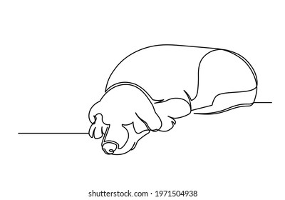 Sleeping dog continuous line. Cute dog isolated on white background. Vector illustration