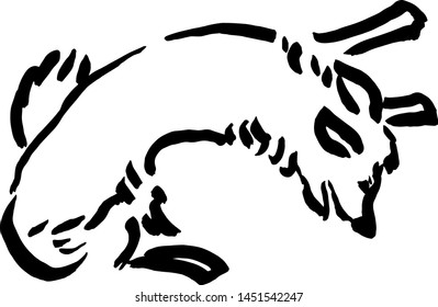 Sleeping dog drawing handmade with brush and Chinese ink. Vector