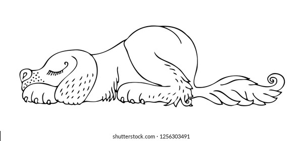 Sleeping dog. Hand drawn puppy. Vector illustration for coloring page.