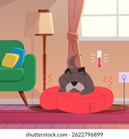 Sleeping dog. home pet relaxing on hot place in home interior