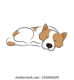 Sleeping dog isolated on white background, Drawing style flat illustration vector.