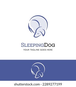 Sleeping dog logo design for pet sitting or related business. Pet care services icon.