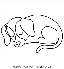 Sleeping dog resting peacefully in continuous line art drawing style showing calm posture and cozy vibes perfect for pet care branding or relaxation themed designs