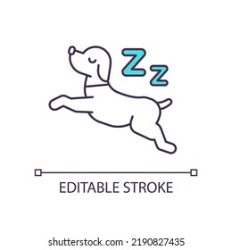 Sleeping dog RGB color icon. Domestic animal. Lovely pet and friend. Adorable and cute creature. Isolated vector illustration. Simple filled line drawing. Editable stroke. Arial font used