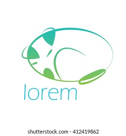 Sleeping Dog silhouette with logo template. Green and blue hand drawn logotype of sleeping cute pet isolated on white background. Vector concept design which can be used on print, cover, tattoo design