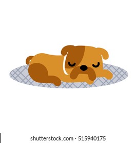 Sleeping dog. Vector. Cartoon fun bull dog. 