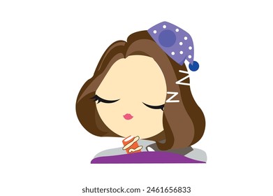 Muñeca durmiente, Vector, ilustración, niña siesta, fondo blanco aislado, lindo, niño,