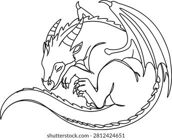 Sleeping dragon curled up in peaceful slumber