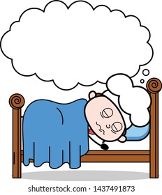 Sleeping and Dreaming - Cartoon Waiter Male Chef Vector Illustration