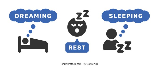 Dormido, soñador, conjunto de iconos de descanso. Ilustración vectorial del símbolo de la noche.