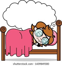 Sleeping and Dreaming - Teenager Cartoon Intelligent Girl Vector Illustration