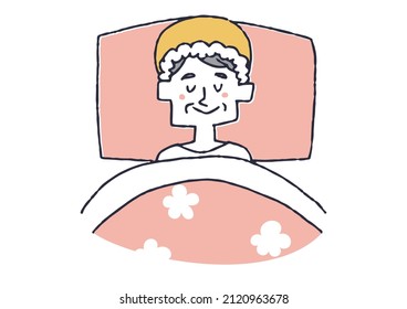 Sleeping elderly woman, comical handwritten person illustration, vector line drawing with simple coloring, white background