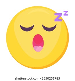 Sleeping emoji facial expression. Resting, weary, yawning emoticon icon. Colorful vector smiley. Funny napping sticker, social media mood character, emotion, feeling, relaxation chat element