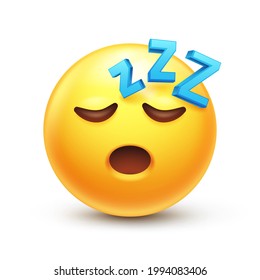 Sleeping Emoji. Snoring Emoticon, Zzz Yellow Face With Closed Eyes 3D Stylized Vector Icon