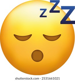 Emoji de dormir. Emoticon ronquido, cara amarilla de Zzz con los ojos cerrados