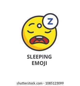 sleeping emoji vector line icon, sign, illustration on background, editable strokes