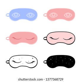 Sleeping eye mask collection isolated on white background.