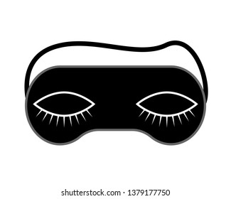 Sleeping eye mask isolated black on white background, vector