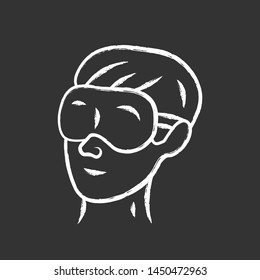 Sleeping eyemask chalk icon. Eye mask, eyepatch, night blindfold. Sleeping accessory for eyes rest and relax. Travelling, trip equipment, item, accessory. Isolated vector chalkboard illustration