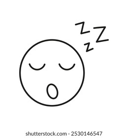 Sleeping Face with ZZZ Line Icon. Peaceful Rest and Sleepy Expression Outline Symbol. Face with Closed Eyes and ZZZ Sign, Nap Concept. Editable Stroke. Isolated Vector Illustration.