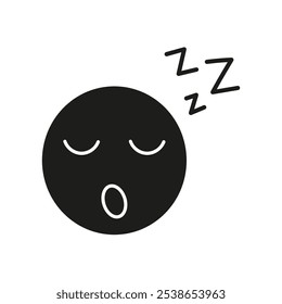 Sleeping Face with ZZZ Silhouette Icon. Peaceful Rest and Sleepy Expression Glyph Symbol. Face with Closed Eyes and ZZZ Sign, Nap Concept. Isolated Vector Illustration.