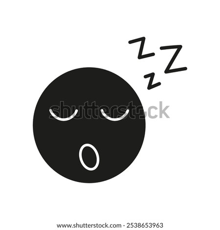 Sleeping Face with ZZZ Silhouette Icon. Peaceful Rest and Sleepy Expression Glyph Symbol. Face with Closed Eyes and ZZZ Sign, Nap Concept. Isolated Vector Illustration.