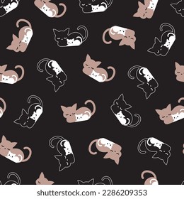 Sleeping Feline Cat Family Vector Seamless Pattern can be use for background and apparel design