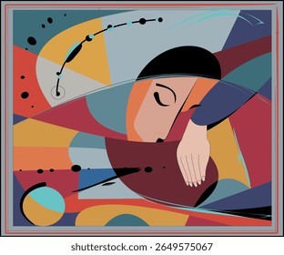 sleeping figure. Lines and shapes intertwine, creating a sense of motion and unity across the composition.