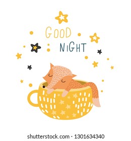 sleeping fox in a cup vector