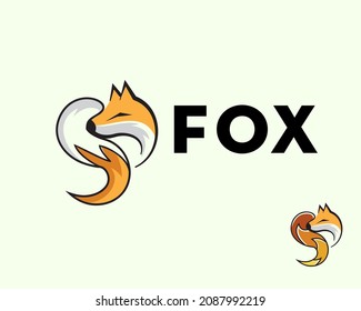 sleeping fox drawing art look back logo symbol template design illustration