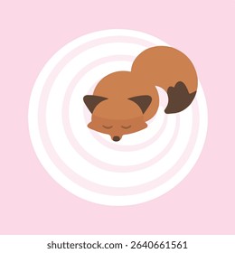 Sleeping Fox Illustration on Pink and White Swirl Background