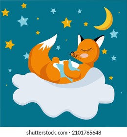 Sleeping fox on a cloud with a star