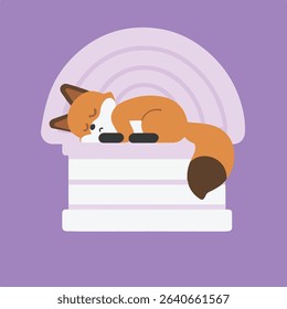 Sleeping fox on a lavender bed illustration