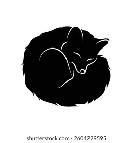 Sleeping Fox Silhouette Vector Illustration, Curled Up