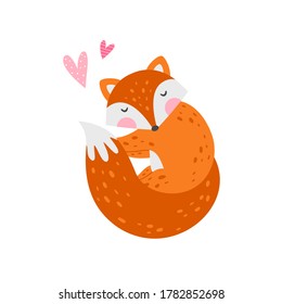 Sleeping fox vector illustration. Cute fox clipart isolated on white background. Forest animal illustration