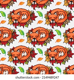 Sleeping fox vector seamless pattern
