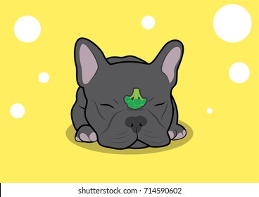 Sleeping French Bulldog and His Broccoli Vector. Sleeping French Bulldog with broccoli: Delightful vector depicting a snoozing pup alongside a playful broccoli. Charming and unique.