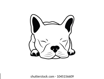 Sleeping French Bulldog Vector in Black and White. Serene black and white sleeping French Bulldog vector, Captures the tranquility of a resting pup in this charming illustration.