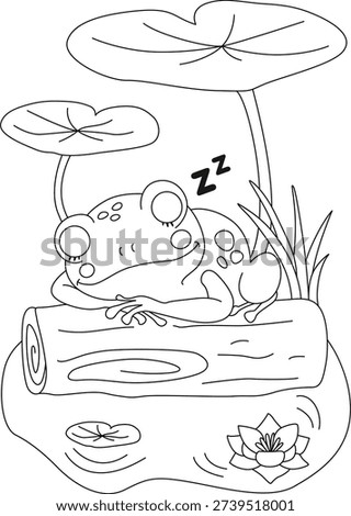 Sleeping Frog on a Log Coloring Page
